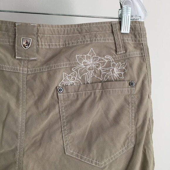 KUHL Beige/Taupe Drawstring Waistband Floral Embroidery Active Bermuda Shorts - Picture 13 of 15
